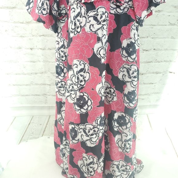 Dyvna Womens Pink Graphic Flower Semi Sheer 3/4 Sleeve Ruffle Sheath Dre… - Picture 4 of 13